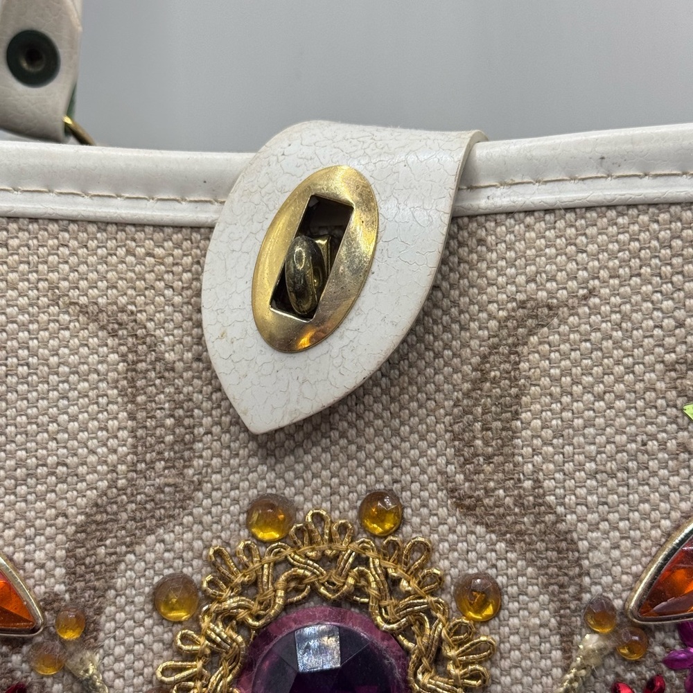 Vintage Enid Collin’s style Handbag Jeweled Garden Purse  Bucket Bag Floral - Picture 9 of 16